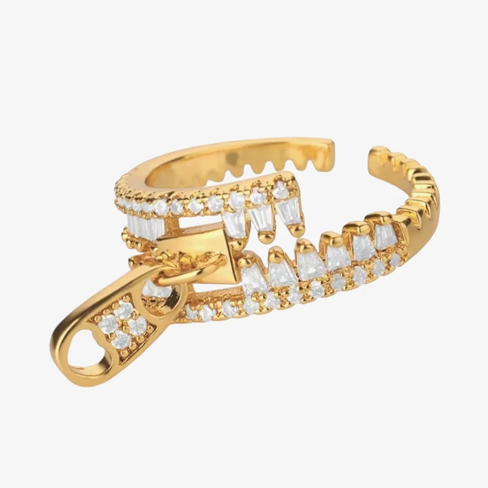 18k Gold Plated Stainless Zircon Crystal Zipper Pull Ring